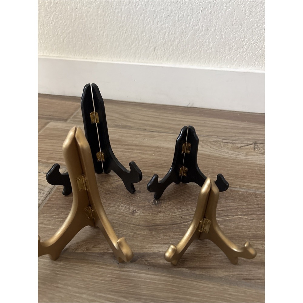 Lot Of 4 Of 6" & 3" Tall Folding Gold/black Easels for Saucer/Plate